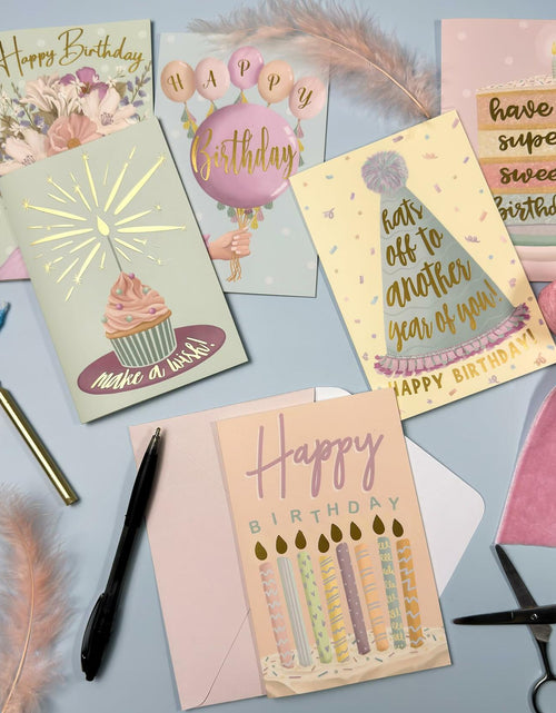 Load image into Gallery viewer, Birthday Cards Assortment Women Gold Foil 4x6 Envelopes 24 Pack
