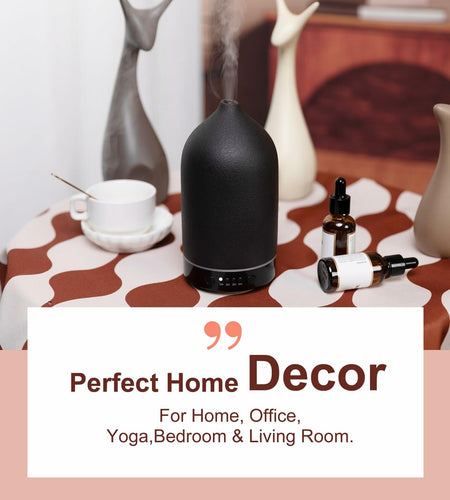 Ceramic Ultrasonic Oil Diffuser Wood Grain Black 100ML USB Adapter 7-Color LED