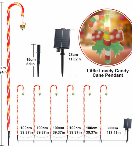Qoosea Solar Christmas Lights 6 Pack Waterproof Candy Cane 78 LED Warm White
