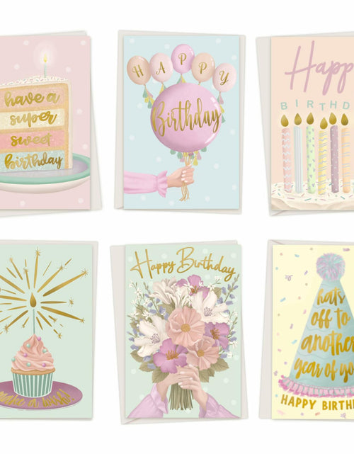 Load image into Gallery viewer, Birthday Cards Assortment Women Gold Foil 4x6 Envelopes 24 Pack
