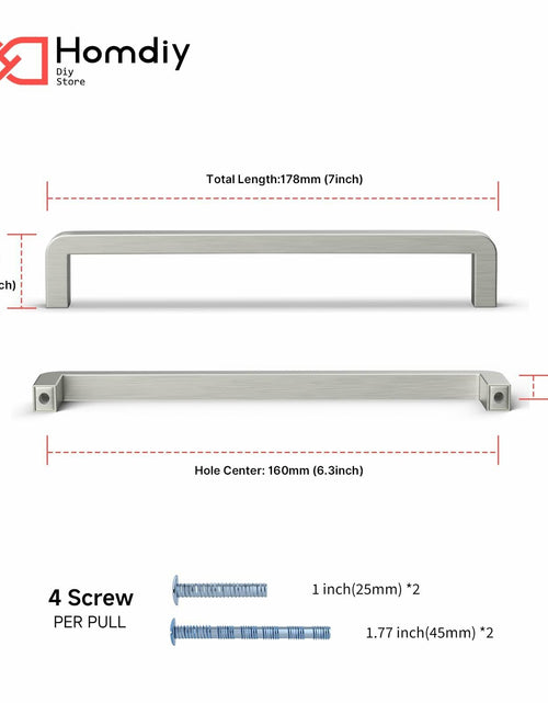 Load image into Gallery viewer, homdiy Stainless Steel Cabinet Pulls 6.25in Hole Center Silver 10Pack
