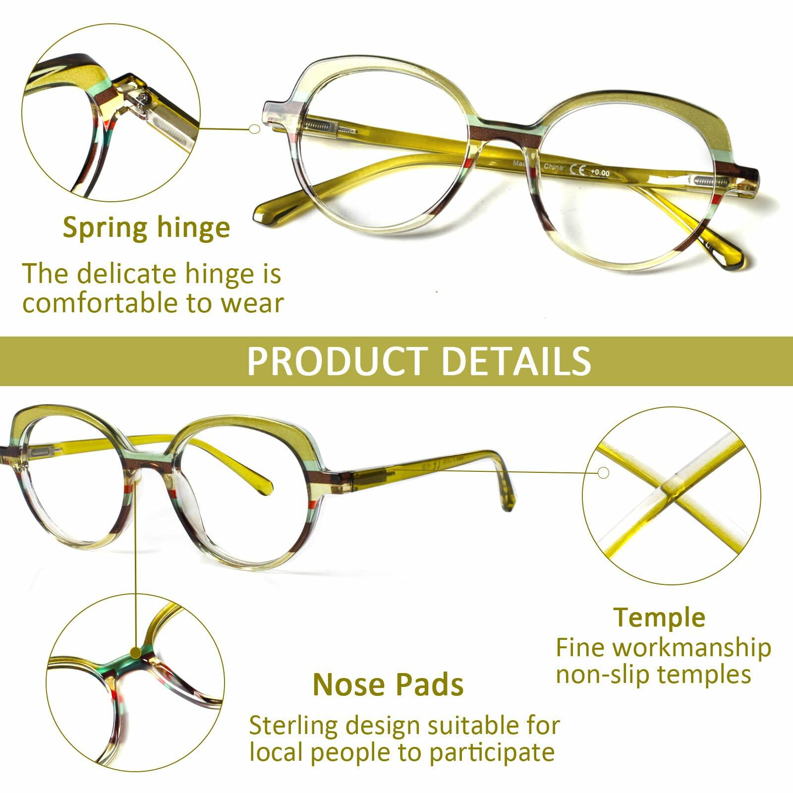 VisiWell Reading Glasses Women Blue Light Blocking 5 Pack 1.50 Mix Colors