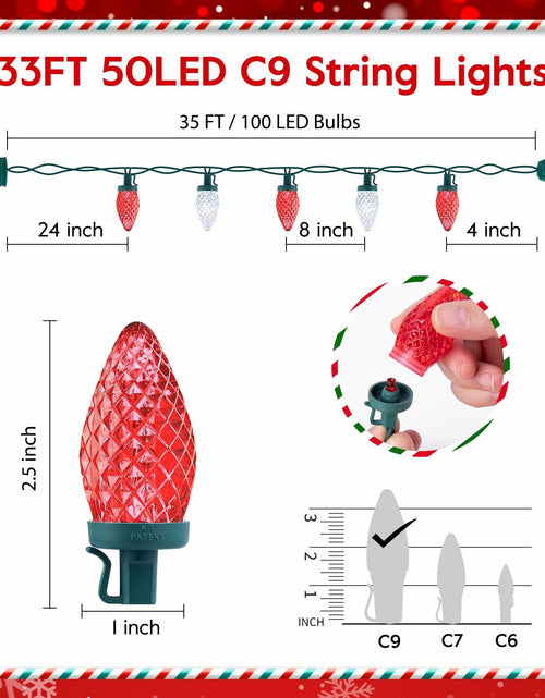 Load image into Gallery viewer, Brightown C9 LED Christmas String Lights 33ft 50 LED Red Waterproof Green Wire
