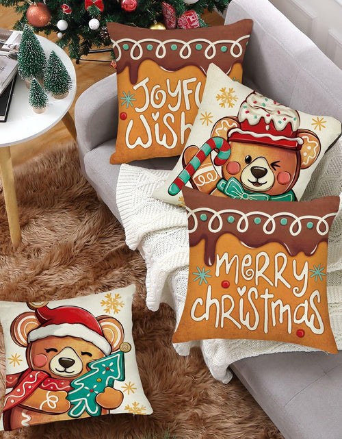 Load image into Gallery viewer, Fahrendom Christmas Bear Deer Throw Pillow Covers 18x18 Set of 4 Pink
