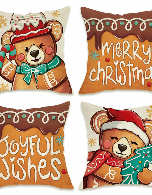 Load image into Gallery viewer, Fahrendom Christmas Bear Deer Throw Pillow Covers 18x18 Set of 4 Pink
