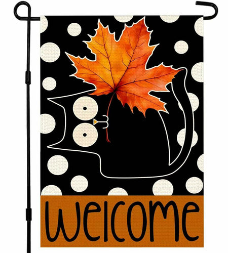 Halloween Garden Flag 12x18in Double Sided Black Cat Yard Outdoor Decor