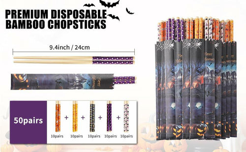 Load image into Gallery viewer, Halloween 50 Pairs 9.4in Bamboo Disposable Chopsticks Sleeved Party Gifts
