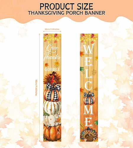 Vintage Welcome Thanksgiving Porch Banner Sign 70.8x11.8in Pumpkin Turkey Decor