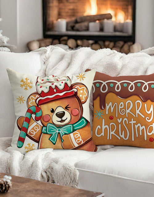 Load image into Gallery viewer, Fahrendom Christmas Bear Deer Throw Pillow Covers 18x18 Set of 4 Pink
