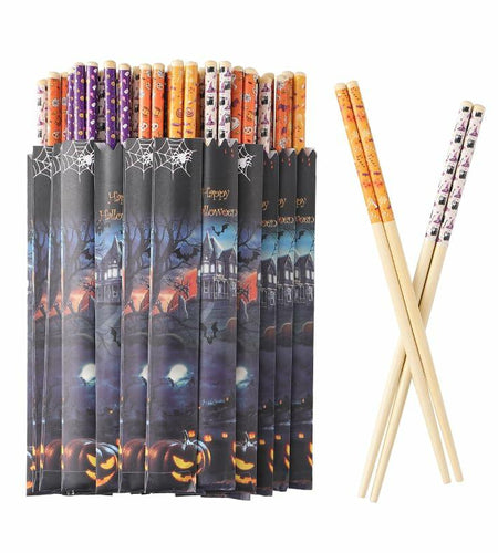Halloween 50 Pairs 9.4in Bamboo Disposable Chopsticks Sleeved Party Gifts