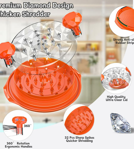 Chicken Shredder Tool Twist Large 10" with Brush Orange BPA Free Ergonomic