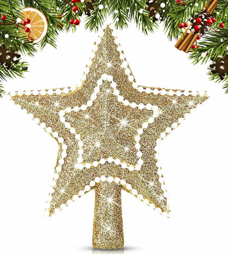 Hollowfly Mini Star Christmas Tree Topper Pearl Black 10 Inch