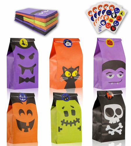 Mucinia Halloween Candy Bags & Stickers Paper Goodie Bags 60PCS Party Favors