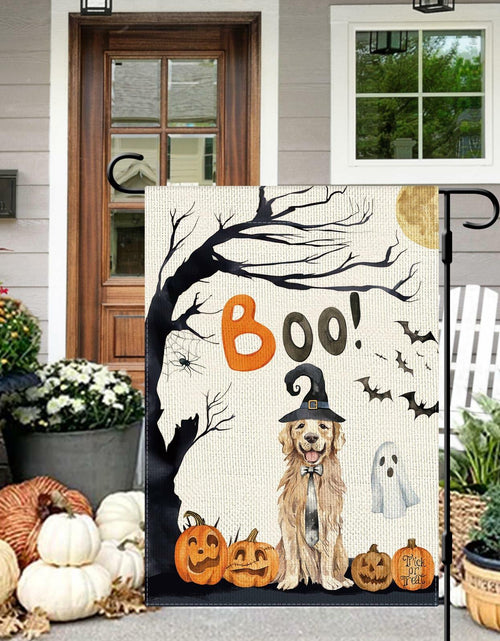 Load image into Gallery viewer, DLZDN Halloween Boo Dog Garden Flag Pumpkin Golden Retriever 12x18 Burlap
