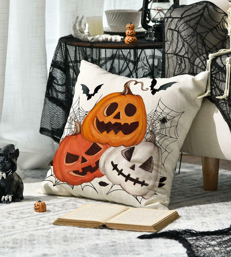 AVOIN Halloween Pumpkin Jack-O'-Lantern Bat Throw Pillow Cover 18x18 Inch