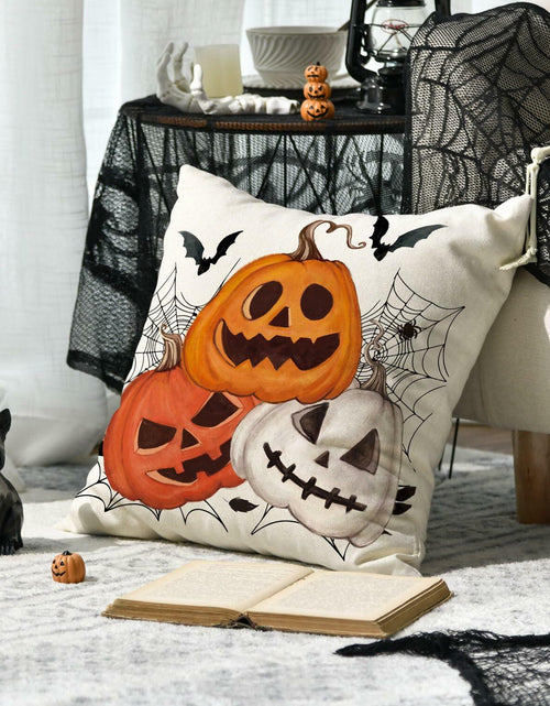 Load image into Gallery viewer, AVOIN Halloween Pumpkin Jack-O'-Lantern Bat Throw Pillow Cover 18x18 Inch
