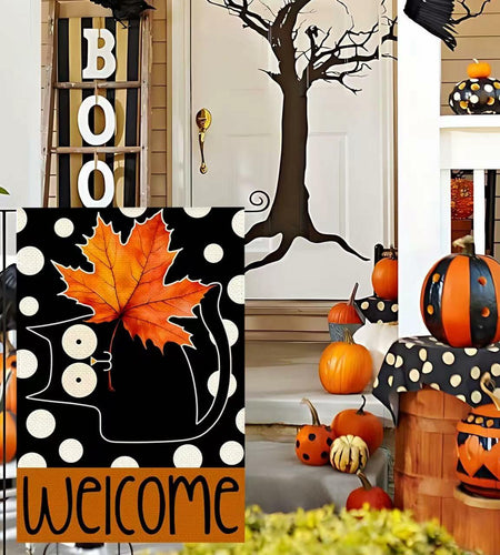 Halloween Garden Flag 12x18in Double Sided Black Cat Yard Outdoor Decor