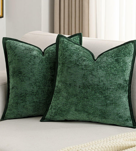 FUTEI Dark Green Chenille Throw Pillow Covers 26x26 Inch Set of 2