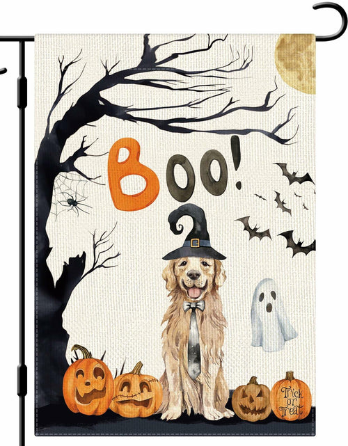 Load image into Gallery viewer, DLZDN Halloween Boo Dog Garden Flag Pumpkin Golden Retriever 12x18 Burlap
