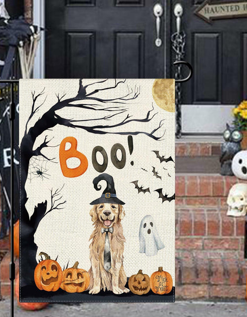 Load image into Gallery viewer, DLZDN Halloween Boo Dog Garden Flag Pumpkin Golden Retriever 12x18 Burlap
