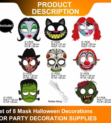 LHOAVWE Halloween Full Face Cosplay Masks 8 Pcs Party Costume Decor
