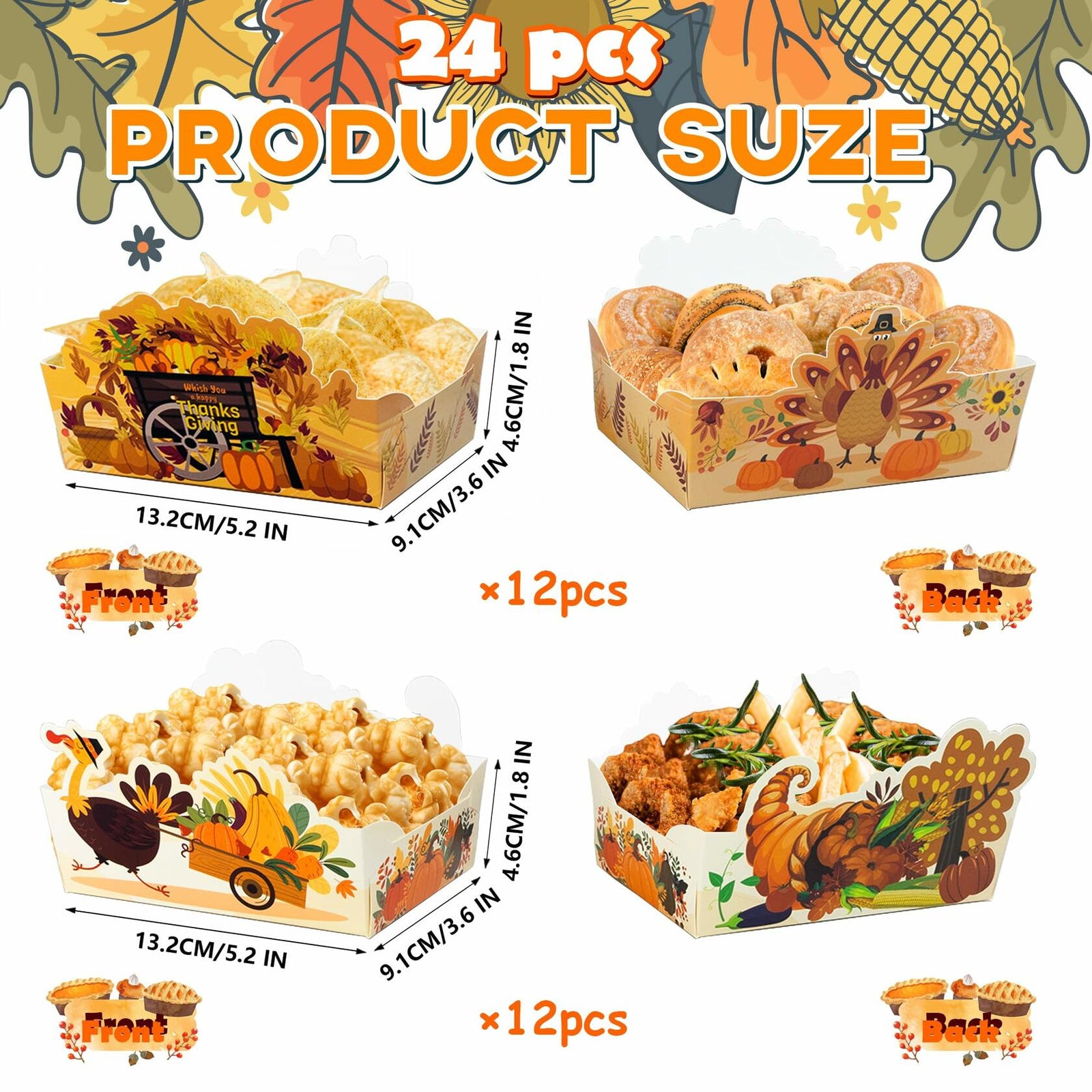 Thanksgiving Disposable Snack Bowls 24pcs Autumn Theme Party Supplies