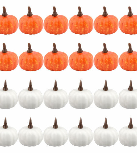 Reicyfang 24 Pcs Mini Artificial Pumpkin Decor Rustic Harvest Orange Set