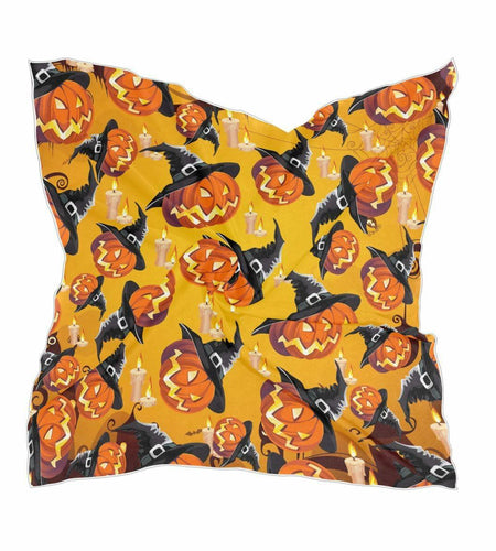 PMAIHNAS Women's Fashion Silk Halloween Pumpkin Satin Scarf 23.6x23.6