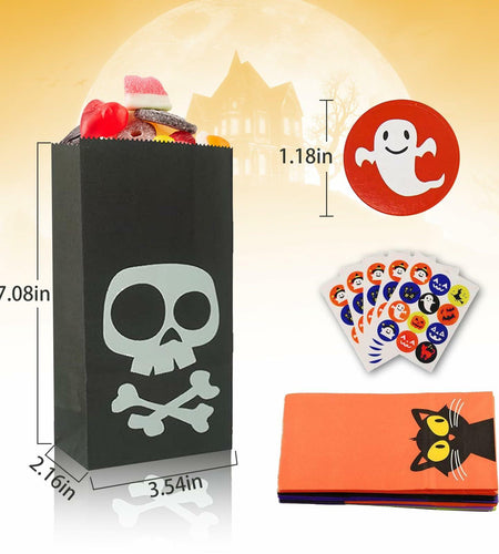 Mucinia Halloween Candy Bags & Stickers Paper Goodie Bags 60PCS Party Favors