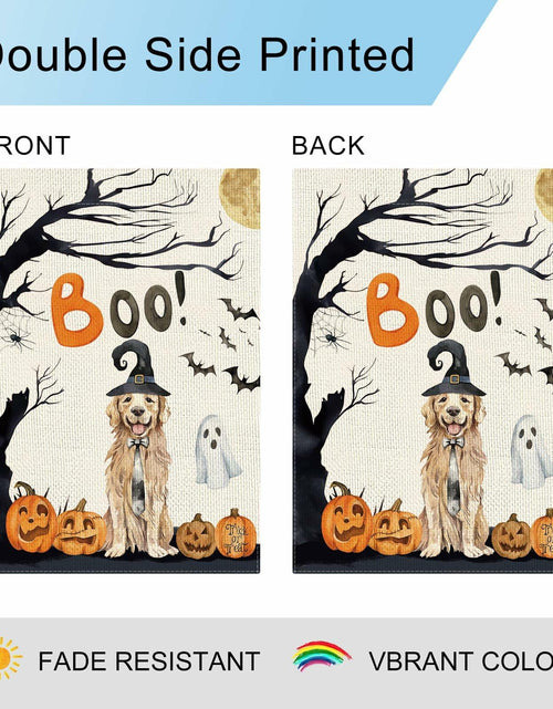 Load image into Gallery viewer, DLZDN Halloween Boo Dog Garden Flag Pumpkin Golden Retriever 12x18 Burlap
