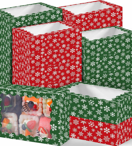 Gersoniel 24 Pcs Christmas Cookie Boxes 8.6x6x2.5in Red Green Snowflake