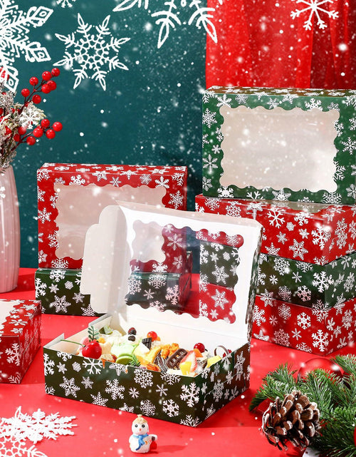Load image into Gallery viewer, Gersoniel 24 Pcs Christmas Cookie Boxes 8.6x6x2.5in Red Green Snowflake
