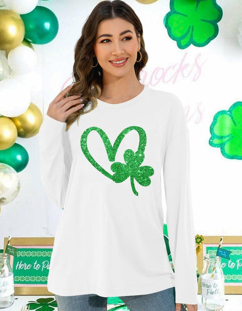 Load image into Gallery viewer, St Patrick's Day Women's Oversized Lucky Shamrock Long Sleeve Tee Size S
