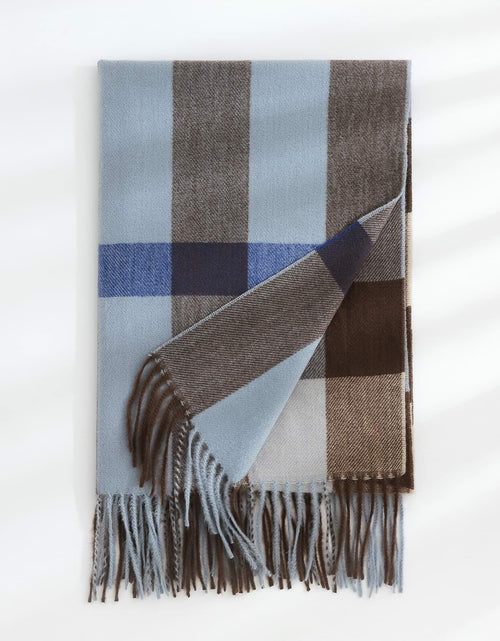 Load image into Gallery viewer, Women's Faux Cashmere Plaid Scarf Blue Ultra-Soft Winter Wrap
