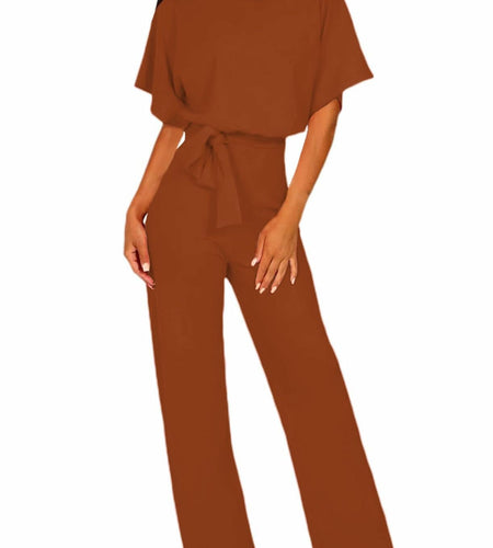 AIIYYQB Womens Summer Casual Wide Leg Jumpsuit with Belt Copper Size XX-Large