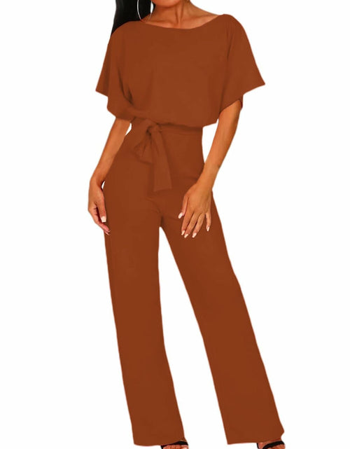 Load image into Gallery viewer, AIIYYQB Womens Summer Casual Wide Leg Jumpsuit with Belt Copper Size XX-Large
