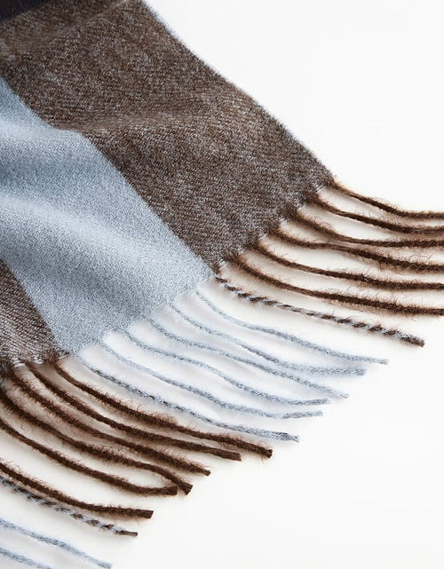 Load image into Gallery viewer, Women's Faux Cashmere Plaid Scarf Blue Ultra-Soft Winter Wrap
