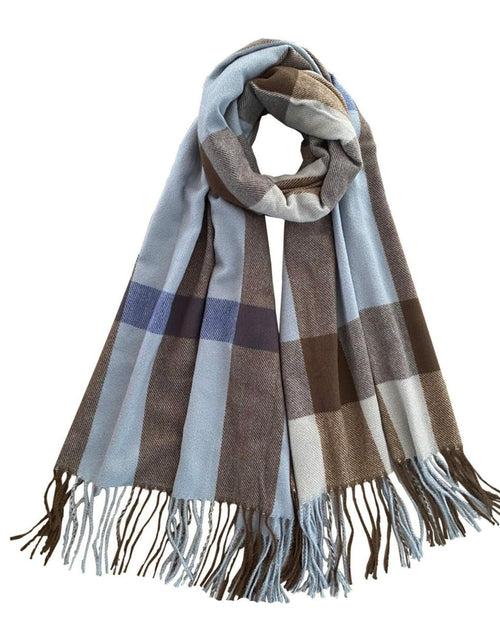 Load image into Gallery viewer, Women's Faux Cashmere Plaid Scarf Blue Ultra-Soft Winter Wrap
