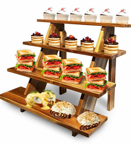 Cloud Maison Acacia Wood 4 Tier Display Stand Rustic Brown Versatile