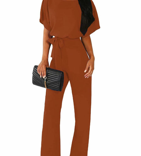 AIIYYQB Womens Summer Casual Wide Leg Jumpsuit with Belt Copper Size XX-Large
