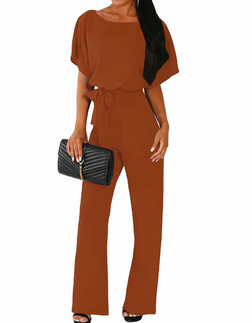 Load image into Gallery viewer, AIIYYQB Womens Summer Casual Wide Leg Jumpsuit with Belt Copper Size XX-Large
