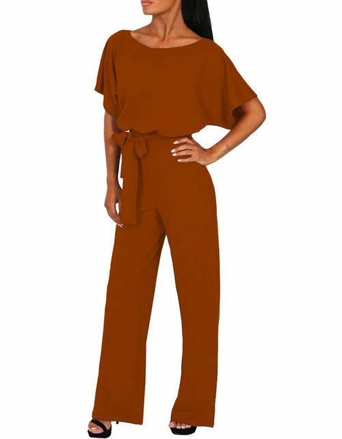 Load image into Gallery viewer, AIIYYQB Womens Summer Casual Wide Leg Jumpsuit with Belt Copper Size XX-Large
