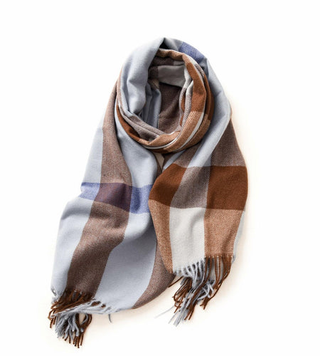 Women's Faux Cashmere Plaid Scarf Blue Ultra-Soft Winter Wrap