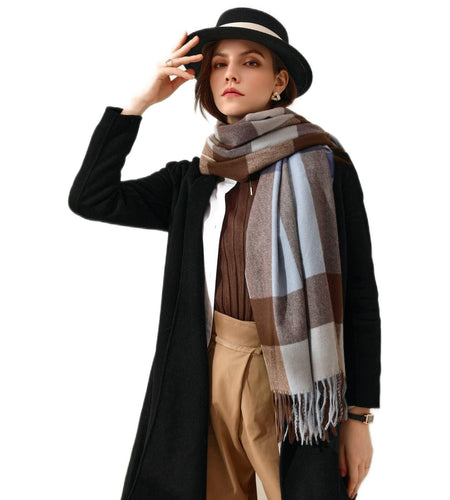 Women's Faux Cashmere Plaid Scarf Blue Ultra-Soft Winter Wrap