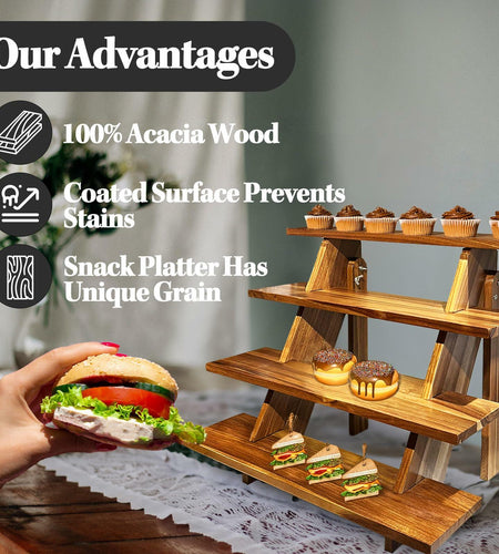 Cloud Maison Acacia Wood 4 Tier Display Stand Rustic Brown Versatile