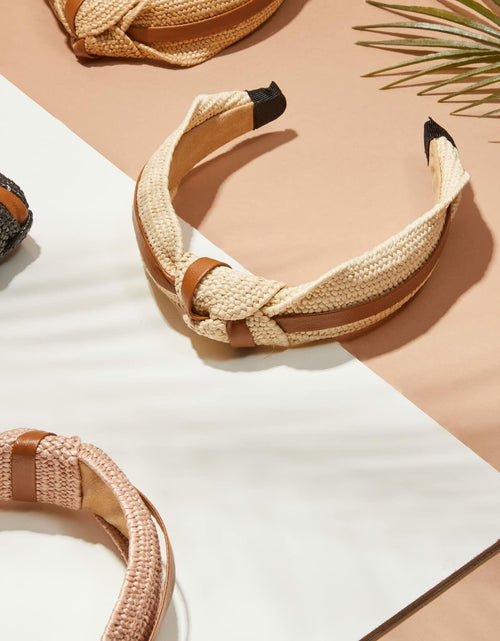 Load image into Gallery viewer, Glamlily Woven Knotted Headbands with Faux Leather Accents 4 Pack Multi
