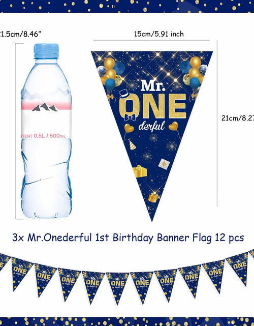 Load image into Gallery viewer, Mr. Onederful 1st Birthday Boy Triangle Banner Blue Party Decorations
