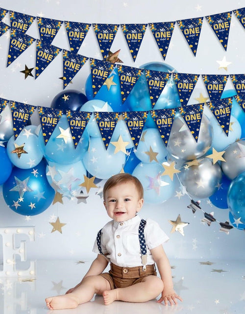 Load image into Gallery viewer, Mr. Onederful 1st Birthday Boy Triangle Banner Blue Party Decorations
