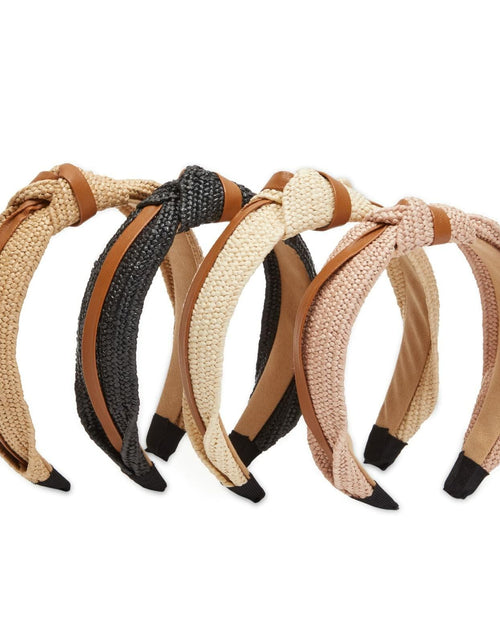 Load image into Gallery viewer, Glamlily Woven Knotted Headbands with Faux Leather Accents 4 Pack Multi
