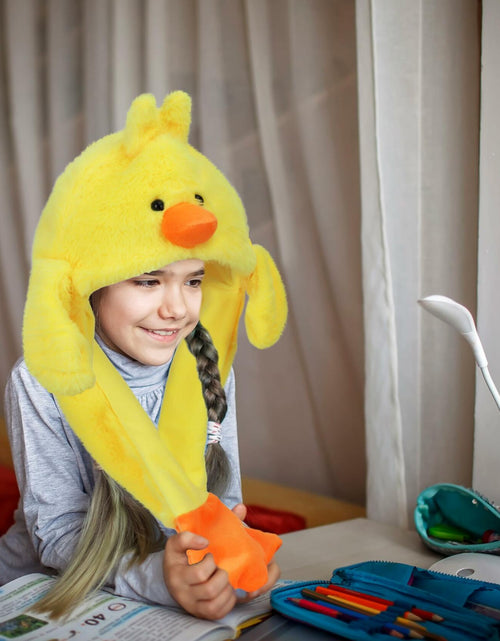 Load image into Gallery viewer, Bubblepompom Duck Plush Hat with Ears Yellow 22" Size 22"
